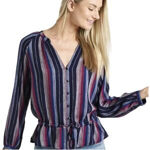 Rails Marti Beaux Varadero Striped Linen Lightweight Peasant Blouse Size Small